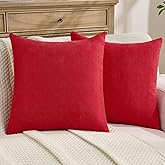 FUTEI Red Chenille Throw Pillow Covers 18x18 Inch Set of 2,Soft Wide Chevron Textured Cushion Case,Farmhouse Home Decor for Couch Bed Living Room