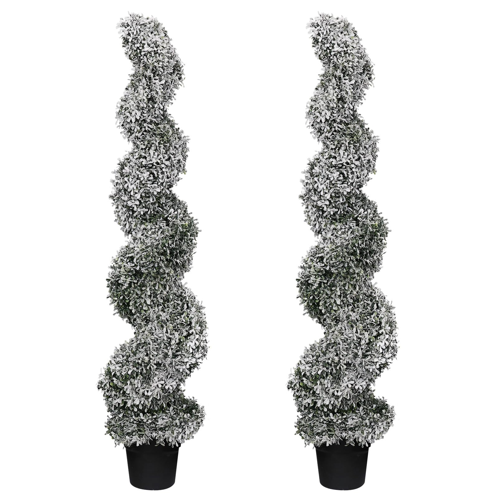 the bloom times 4ft artificial spiral topiary trees outdoor set of 2, 48" faux cedar plants for fron
