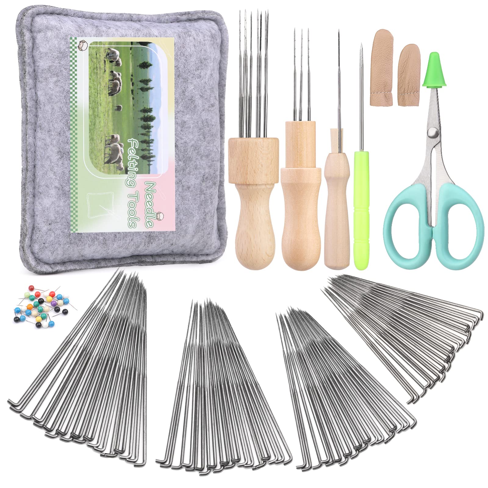 SUVSOON 118PCS Wool Felting Tool Kit, Needles Felting Tools with 80 PCS Needles Felting 3 Models of Wooden Handles Large Felt Pad, 4-Sizes Felting Needle Suitable for Various Felting Projects