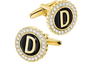 HAWSON A-Z Initial Cufflinks for Men and Women with Clear Crystal, Gold Silver Color Rasied Letter A-Z Cuff Links for French Shirt, Gift for Normal and Business Wearing