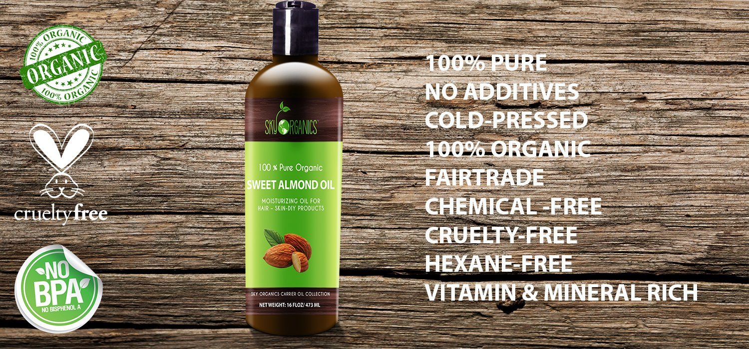 Sweet Almond Oil by Sky Organics (16oz Large Bottle) 100 Pure, Cold