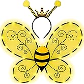 Funcredible Light Up Bee Wings & Antenna Headband – Bumblebee Costume Accessories for Adults – Perfect for Halloween, Festivals, Concerts, Cosplay & Themed Events Yellow