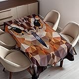 Ambesonne Geometric Tablecloth, Mosaic Owl Head in