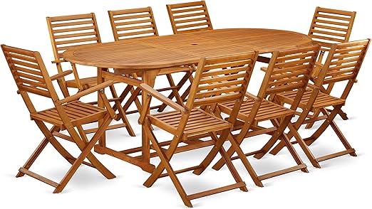 Amazon Com This 9 Pc Acacia Solid Wood Outside Patio Sets Provides You An Outdoor Table And Eight Foldable Outdoor Chairs Furniture Decor