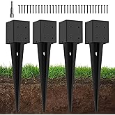 4 Pack 4x4 Fence Post Anchor Ground Spike – Heavy Duty 32" Metal Post Base (Fit 3.6"x3.6") Black Powder-Coated for Mailbox, Deck, Fence, Railing