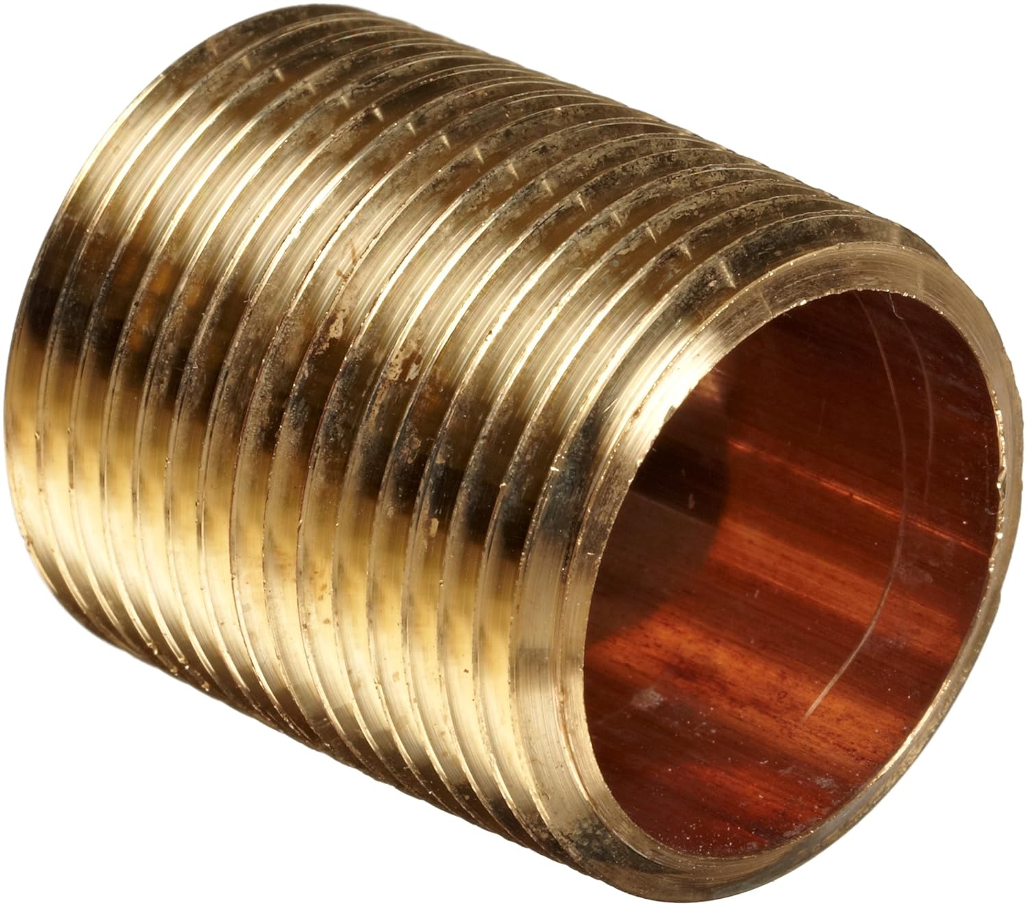 Anderson Metals Red Brass Pipe Fitting, Close Nipple, 11/4" NPT Male