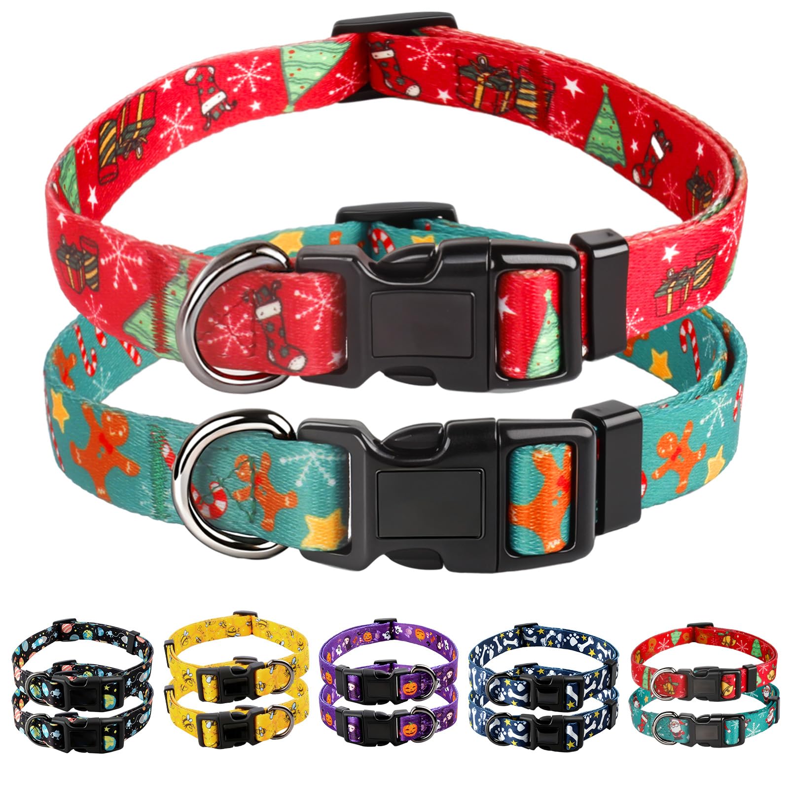 Photo 1 of [ 2 Pieces ] Christmas Dog Collars for Small Dogs Cute Patterns for XS Small Medium Pet Girl Boy Puppy Collar Walking Running Training (XS, Boots and Ginger)