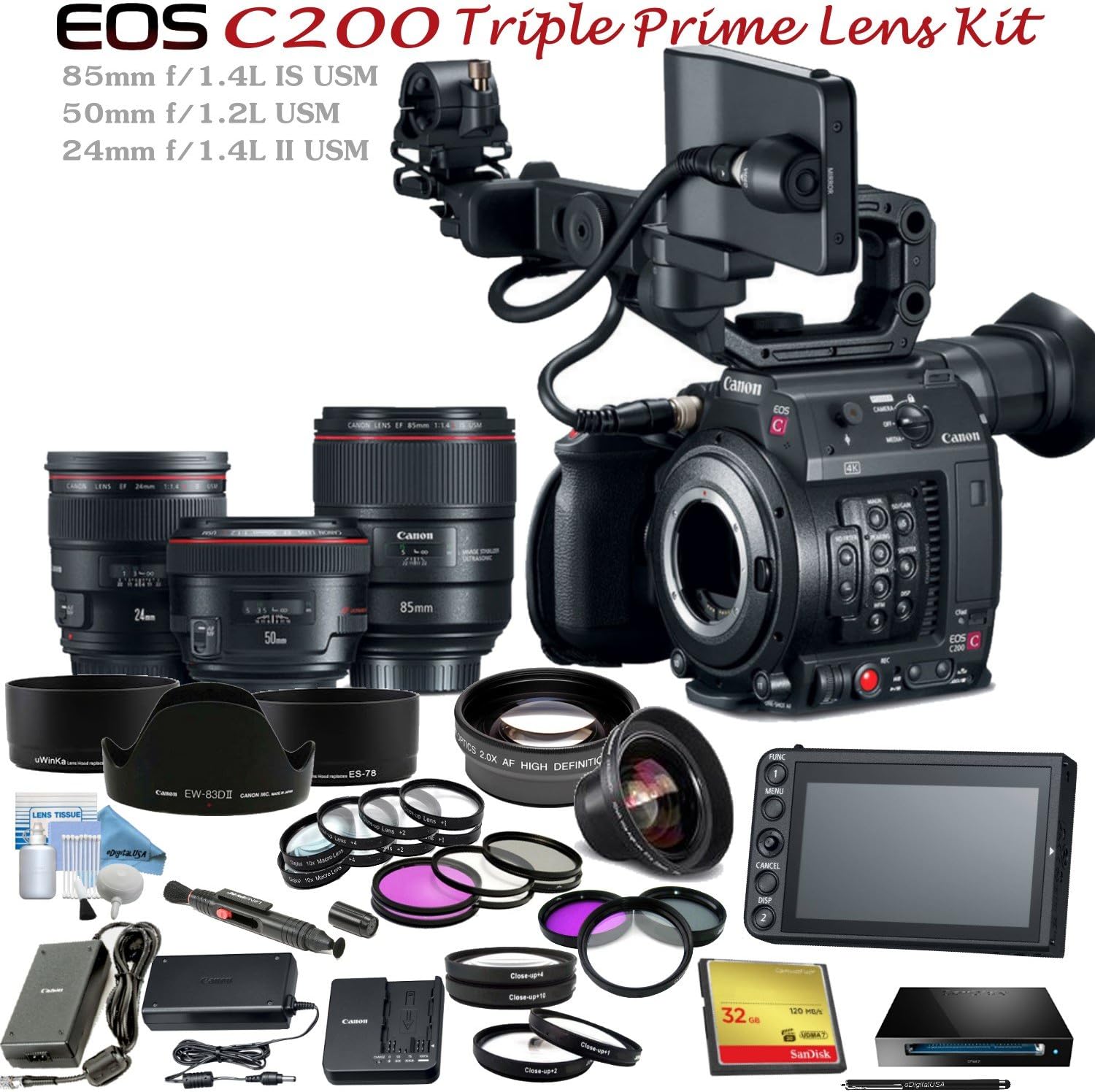 Canon Cinema EOS C200 (EF Mount) with Triple Prime Lens Bundle