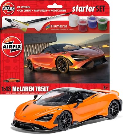 Airfix Starter Set A55006 McLaren 765LT 1:43 Car Kit Decals Paints Glue