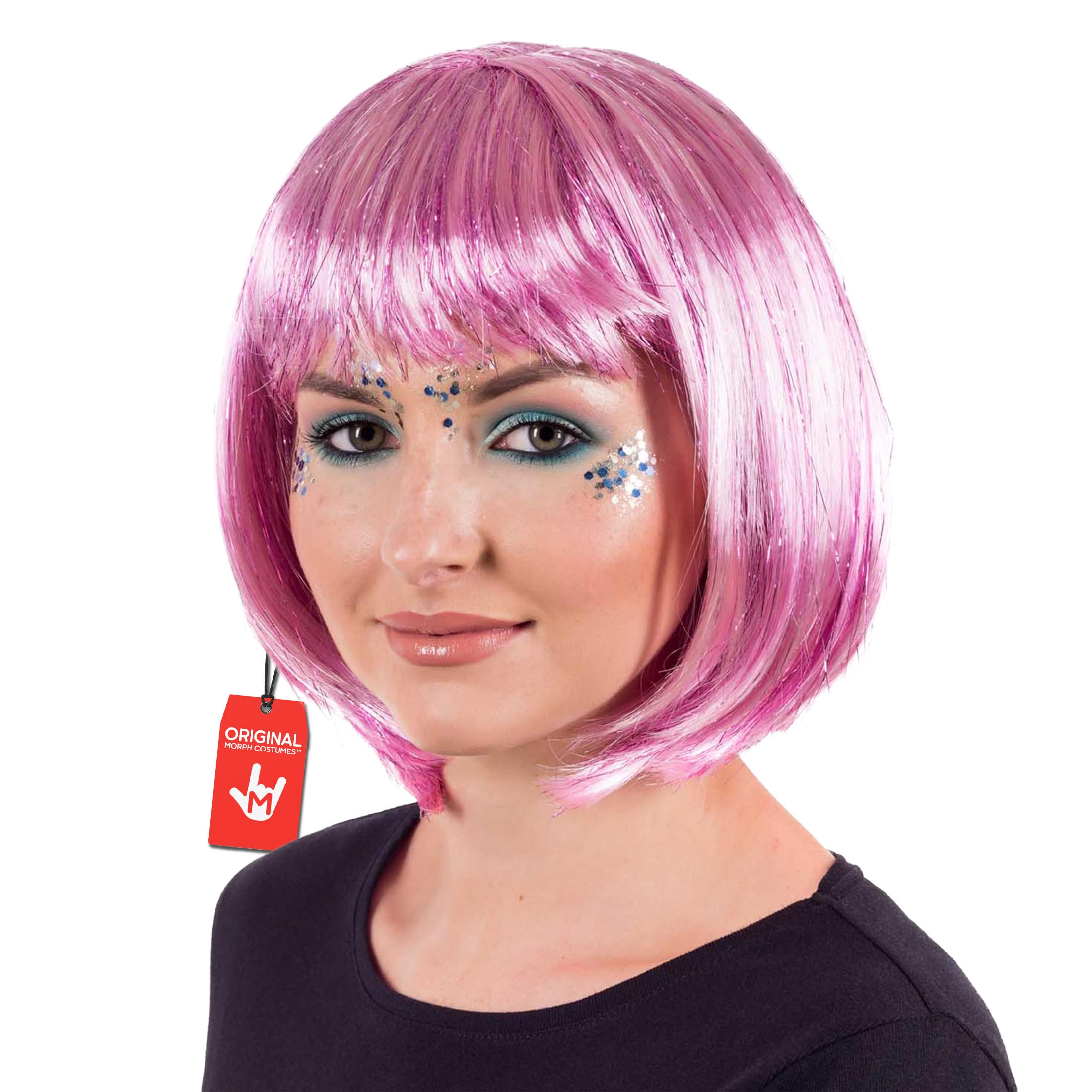 Fun Shack Adults Pink Glitter Wig Womens Short Bob Festival Party Hair Costume Accessory
