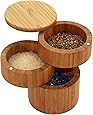 Totally Bamboo Triple Salt Box, Bamboo Container with 3 Compartments and Magnets For Secure Storage