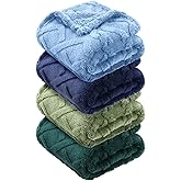 VitalCozy 4 Pcs Soft Fleece Baby Blankets Set 30" x 40" 3D Plush Warm Nursery Swaddling Bed Blanket Little Boys Girls Infant Toddlers and Newborn Receiving Gifts Blankets(Blue,Green)