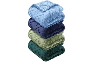 VitalCozy 4 Pcs Fluffy Baby Blanket Fleece 30" x 40" 3D for Boys Nursery Little Girl Infant or Newborn Receiving Swaddling Blankets(Blue,Green)