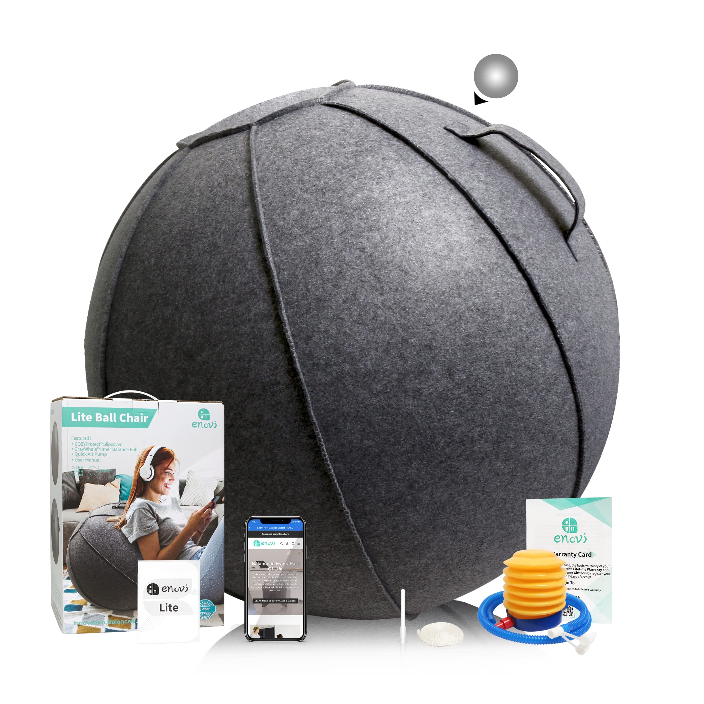 Photo 1 of ENOVI Lite Yoga Ball Chair, Exercise Ball with Slipcover for Office and Home, Birthing and Pregnancy, 65cm, FG