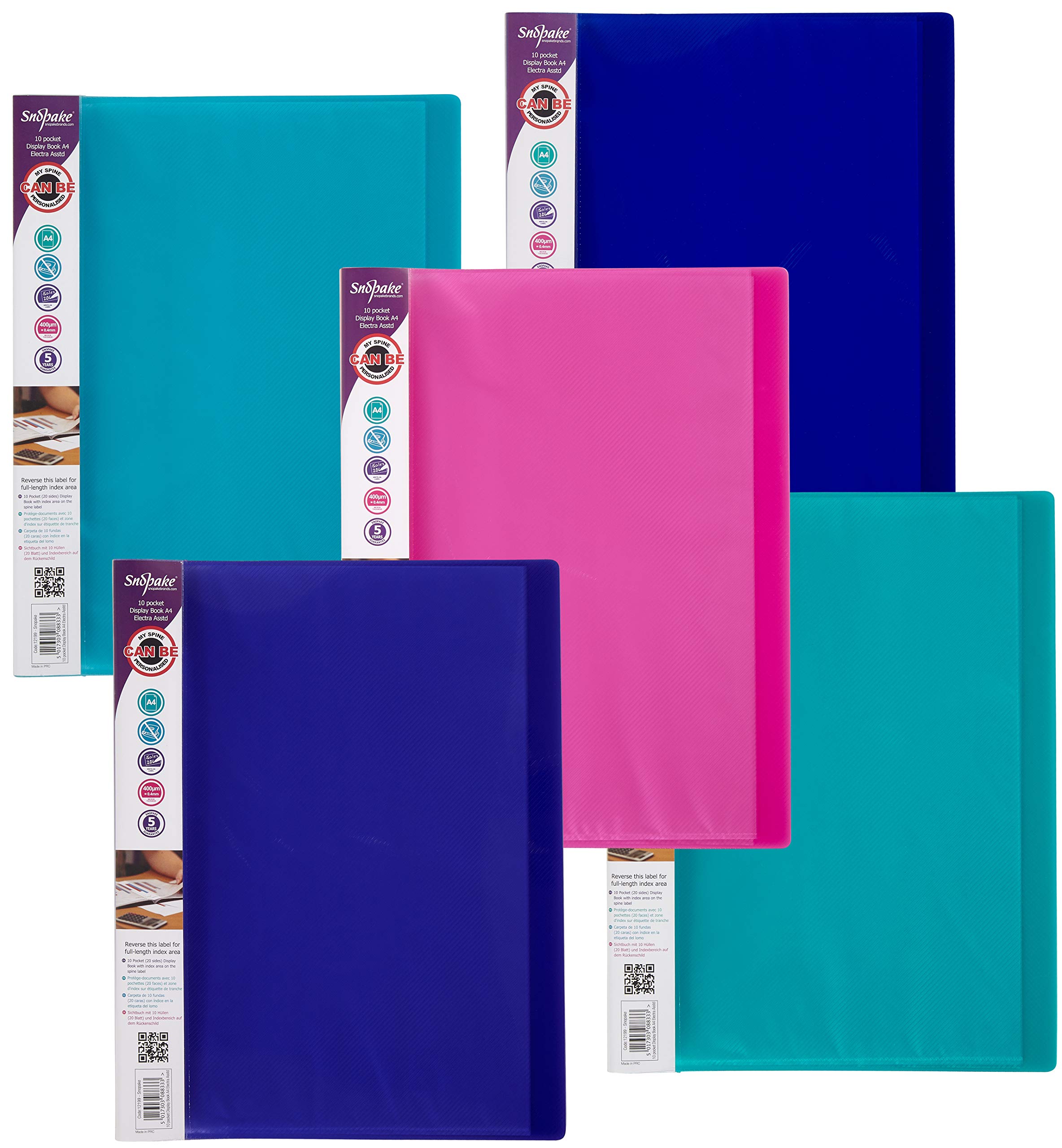 Snopake A4 Electra Display Book 10 Pockets – Electra Assorted [Pack of 10] Ref: 12199
