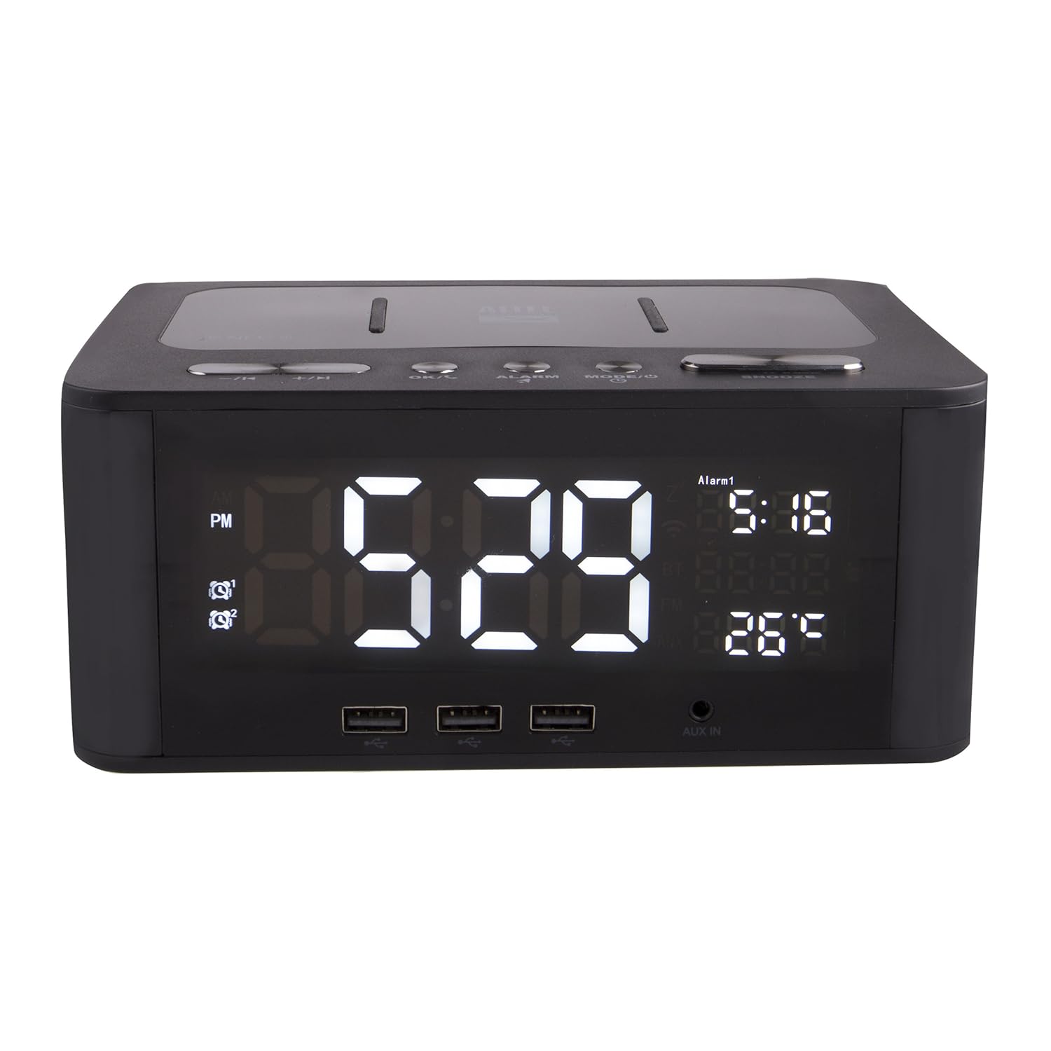 Amazon.com: Altec Lansing IMW466-N LCD Alarm Clock Bluetooth Speaker with  USB Charging Ports for Smart Phones and Tablets, AUX Cord, and On-Board Mic  for ...