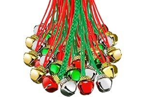 BBTO 120 Pieces Christmas Jingle Bell Necklaces Bulk Red and Green Bell Holiday Necklace Supplies Decorations Presents(Red, Green, Gold, Silver)