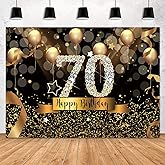 Sensfun Sparkle Gold 70th Birthday Backdrop Black Golden Balloons Photography Background for Women Shining Diamond Fabulous 70 Bday Party Decoration Supplies Happy 70th Birthday Photo Banner 7x5ft