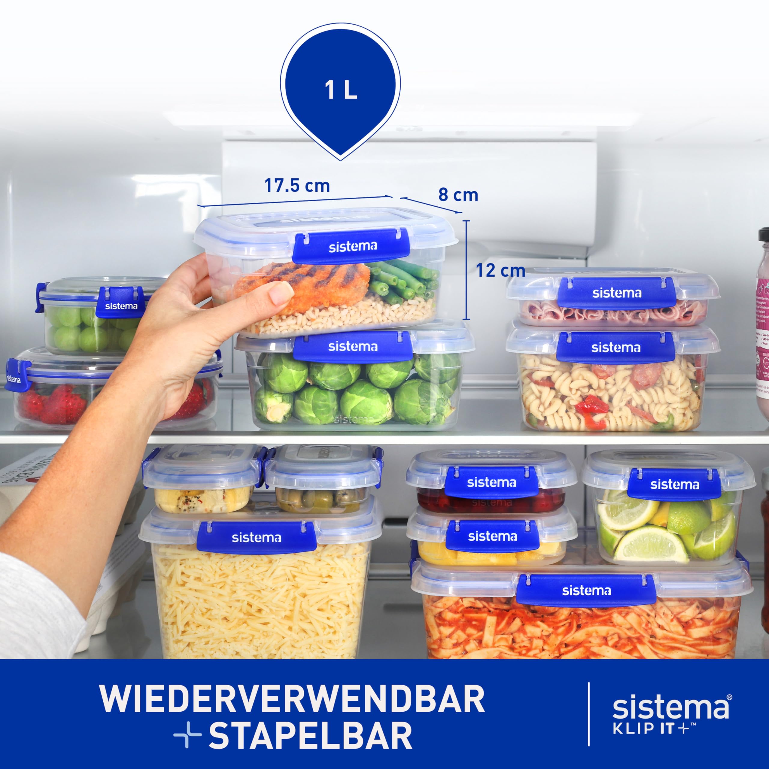Sistema KLIP IT PLUS Frischhaltedosen-Set | 1 L | 4 luftdichte Behälter | Auslaufsicherer Verschluss | Einfache Verschlussclips | BPA-Frei 3