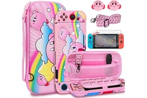 TIKOdirect Carrying Case for Nintendo Switch, Cute Portable Travel Bag in Newest Updated Design of Pink Interior with Soft Protective Case, Screen Protectors and Thumb Grip caps, Kirby