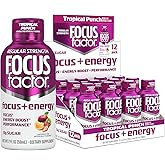 Focus Factor Focus + Energy Shots - 12 x 2oz Bottles (Tropical Punch Flavor) - Powered by Nootropics with Caffeine, L-Theanine, Ginkgo, Bacopa, L-Tyrosine, Alpha GPC