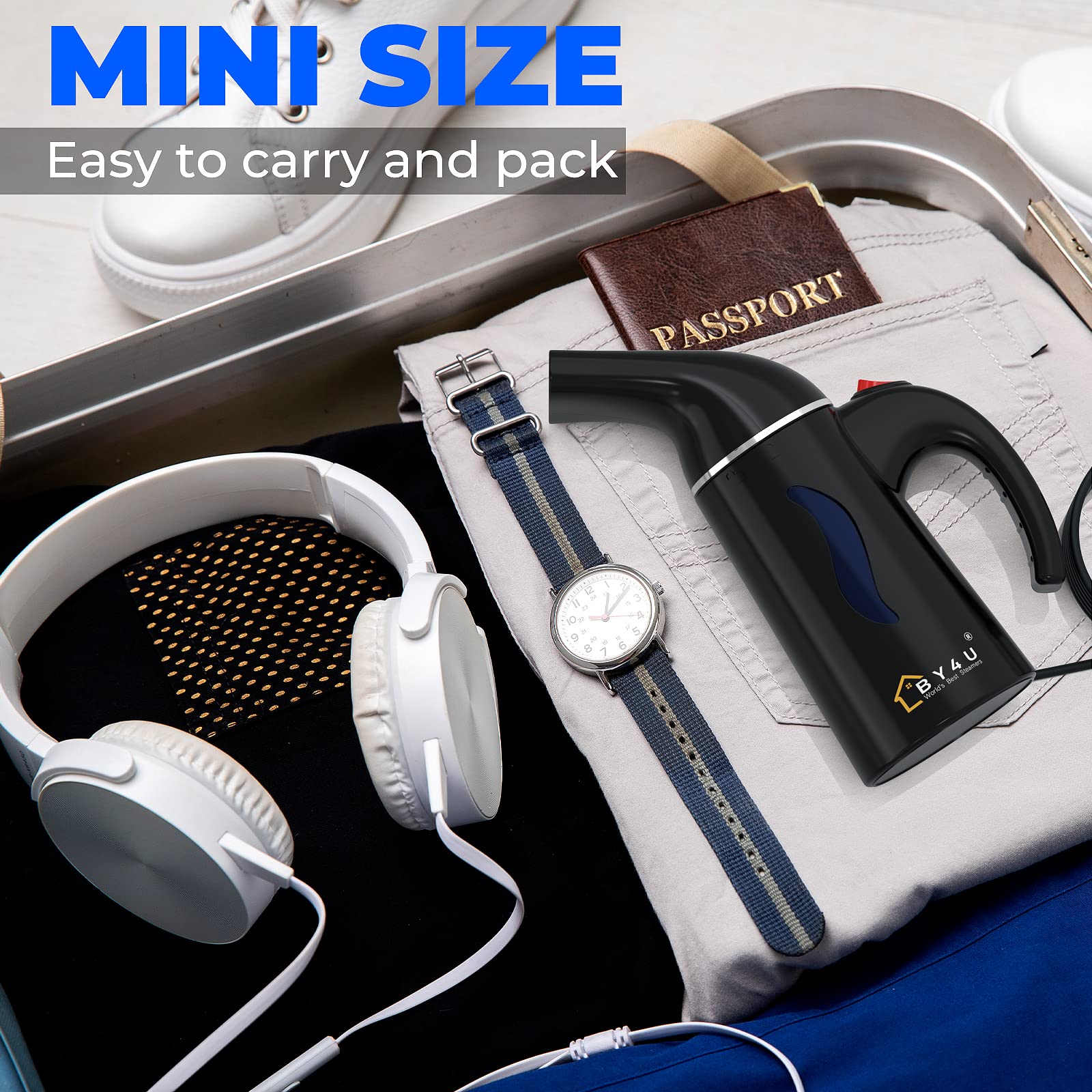 Travel Size Steamer for Clothes,Handheld Garment Steamer for Hat,1lbs Lightly,40s Fast Heat-up,8 FT Power Cord,800W, Light Mini Steamer for Home, Office and Travel, Black