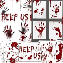 Halloween Decor 1set ations Window Clings Bloody Handprint Footprint ...