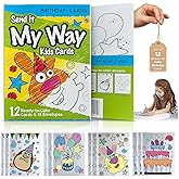 12-Pack Happy Birthday Cards with 13 Envelopes – Unique & Blank Birthday Design – Color-In kids, 5x7 – Great Stocking Stuffer For Kids Custom Colouring Cards – Made in USA – Celebrate Creativity & Joy