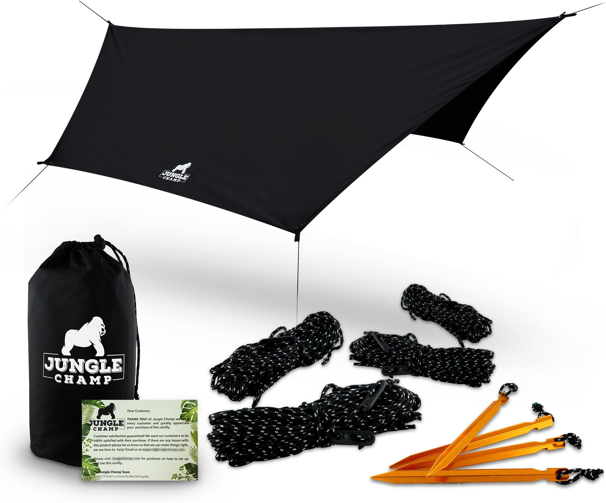 HAMMOCK RAIN FLY TENT TARP | Waterproof Camping Shelter Including 4 Trigonal Stakes | Lightweight And Easy To Setup | Made From Ripstop Polyester | Essential Survival Gear