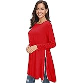 Afibi Tops for Women Long Sleeve Side Split Loose Tunic Tops for Leggings