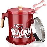 McKay Bacon Grease Container with Mesh Strainer 57oz / 1.7L, Silicone Brush & Spatula | Metal Bacon Grease Holder Fat Contain