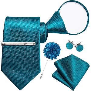 Mens Formal Plaid Tie Set Woven Silk Necktie and Pocket Square Cufflinks Set Wedding Buesiness in Gift Box