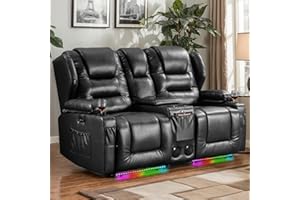 DRMBOOK RV Power Loveseat Recliner Sofa, Leather Double Wall Hugger Reclining Sofa with Console, Home Theater Seating Chair with Cup Holders, 2 Person Couch RV Furniture for Living Room, Black