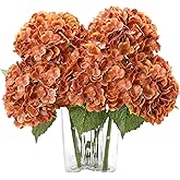 Coferset Fall Orange Hydrangea Artificial Flowers 3pcs Lifelike Faux Hydrangea Real Touch Fake Flowers for Home Wedding Christmas Office Party Living Room Decoration,22inch