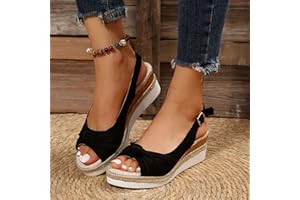 DHEVA-C Orthopedic Sandals for Women,Women Walking Slippers with Arch Support Wedge Sandals Summer Dressy Open Toe Ankle Strap Platform Beach Casual Slip on Sandals Beach Dress Comfortable (Black-7, 8.5)