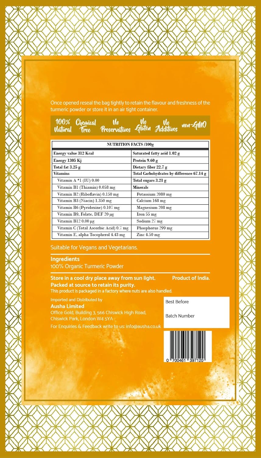 Ausha Organic Turmeric Powder 1kg, UK Certified Organic by Soil Association -1* Great Taste Award 2023, Use in Cooking - Image 3