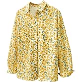 SweatyRocks Women's Button Down Shirts Dressy Floral Print Long Sleeve Blouse Business Casual Tops