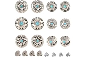 Spritewelry 36pcs/12 Sets Flower Decoration Rivets Studs Faux Turquoise Rivets Leather Decorative Conchos Round Vintage Western Style Conchos Metal Rapid Rivet for DIY Shoes Bag Belt
