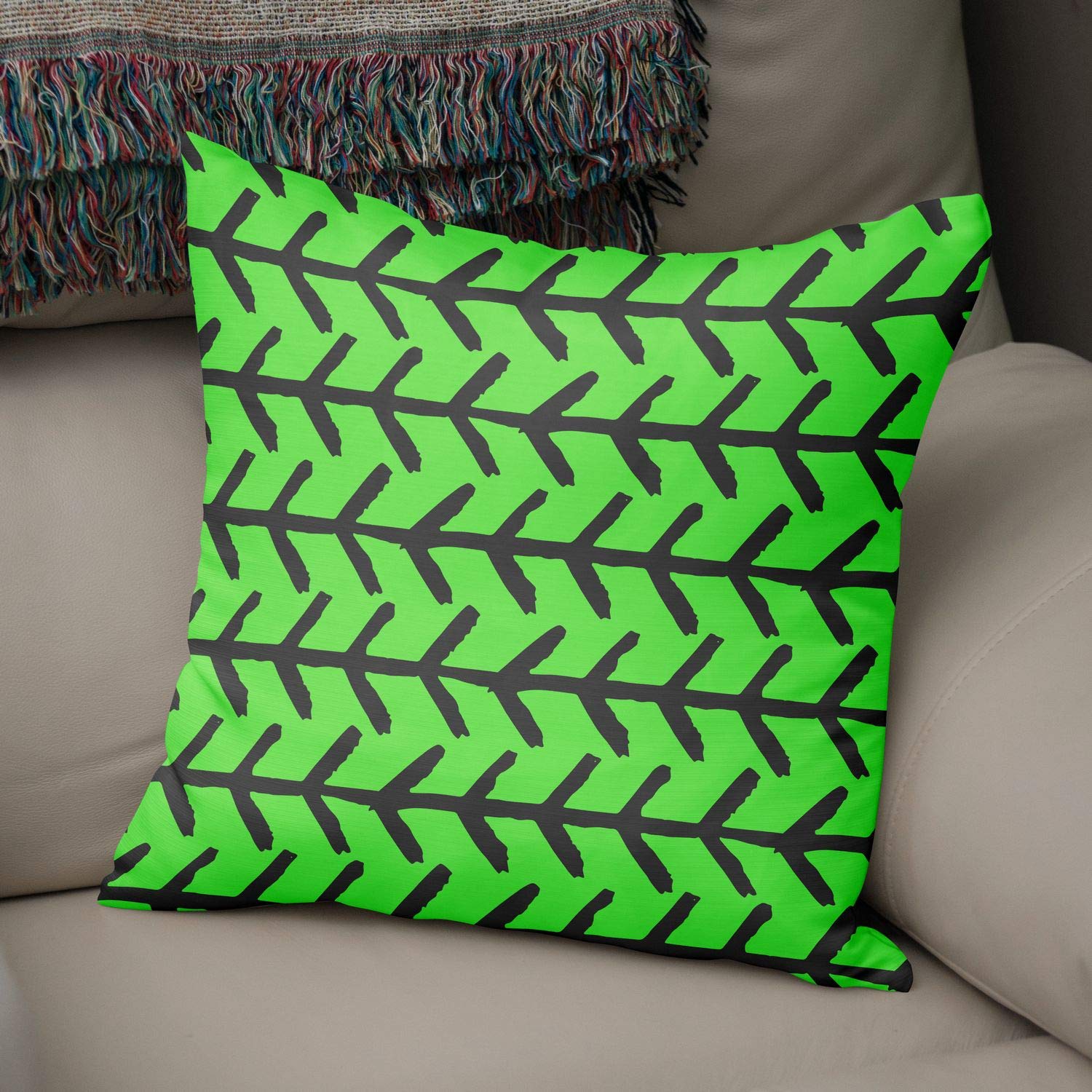 Bonamaison Decorative Cushion Cover Neon Green & Fume, Throw Pillow Covers, Home Decorative Pillowcases for Livingroom, Sofa, Bedroom, Size: 50x50 Cm - Designed and Manufactured in Turkey