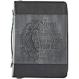 Be Strong Lion Two-Tone Black Bible Cover - Joshua 1:9 - Large
