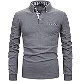 STTLZMC Men's Long Sleeve Polo Shirts Casual Fit Plaid Collar Cotton Golf T-Shirts