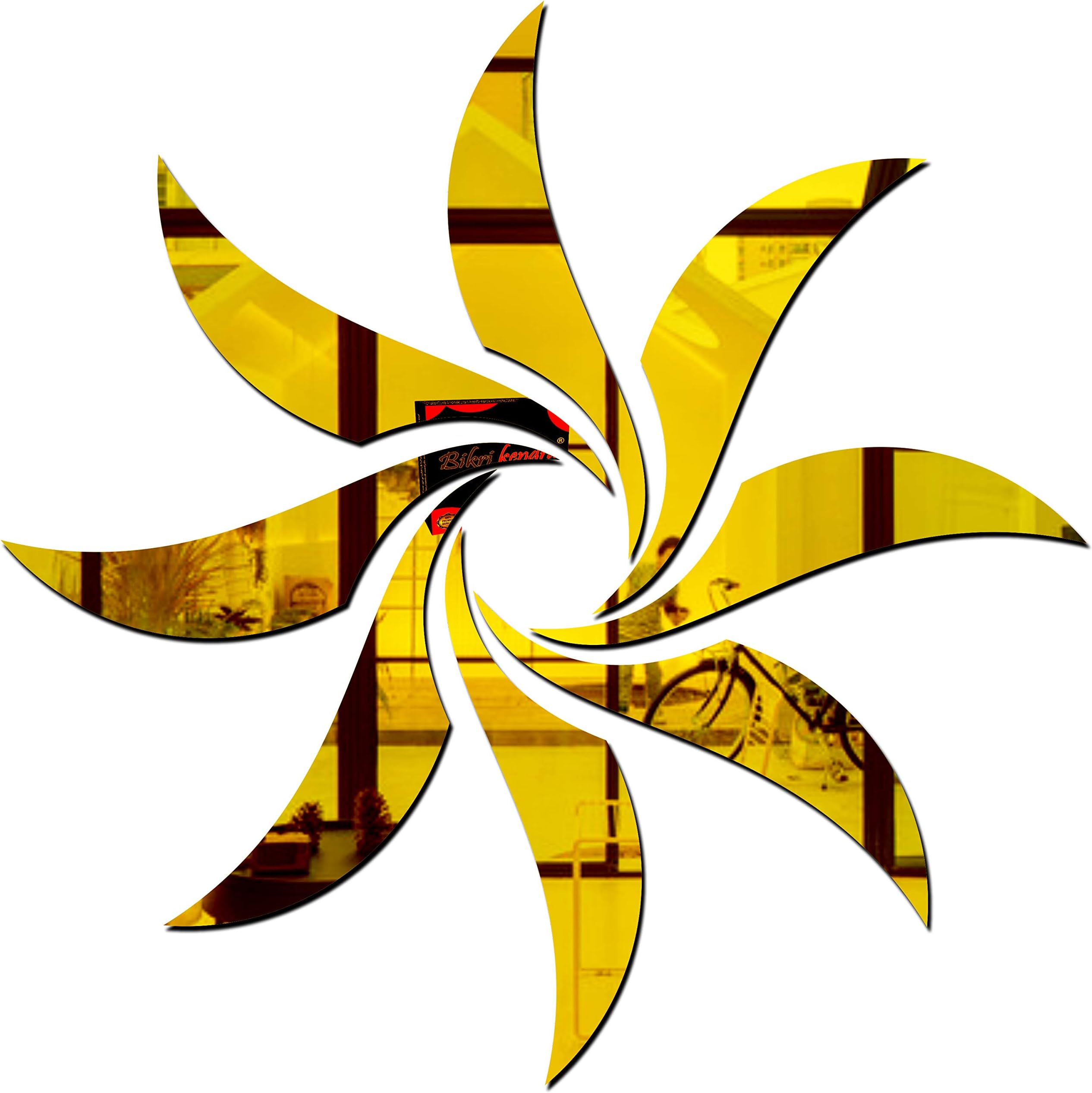 Bikri Kendra - Sun Golden (Model-1) Mirror Stickers for Wall, Acrylic Mirror Wall Decor Sticker, Acrylic Stickers, Self Adhesive Sticker Wall Stickers for Hall Room, Bedroom.