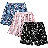 PNAEONG 3 Pack: Womens Pajamas Shorts Set Soft Elastic Waist Lounge Shorts Printed PJ Bottoms