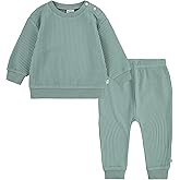 HUGGIES unisex-baby Waffle Knit Crewneck Sweatshirt and Pants 2-piece Outfit Set