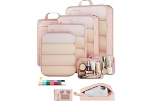 Veken 9/11 Set Compression Packing Cubes for Travel Essentials,Compressible Expandable Large Luggage Suitcase Organizer Bags for Clothing,Space Saver Bags with Over 1000 pcs of Mesh Holes(Beige)
