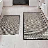 YIHOUSE Thin Bath Mat Black Bathroom Rugs Sets 2 Pieces, Non Slip Absorbent Mats Quick Dry, Woven Rugs Washable, Tapetes para Baño for Bathroom Toilet,Bathtub(17"x24"+17"x32")