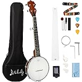 Mulucky 5 String Mini Banjo, 26 Inch Sapele Closed Back | Travel Mini Banjos with Beginner's Kit. Includes a gig bag, strings, strap, and picks. Model: B806