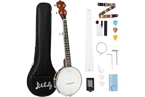 5 String Banjo Mini - Mulucky 26 Inch Travel Banjo Sapele Body Closed Solid Back Beginner Kit With Gig Bag Picks Strings Strap - B806