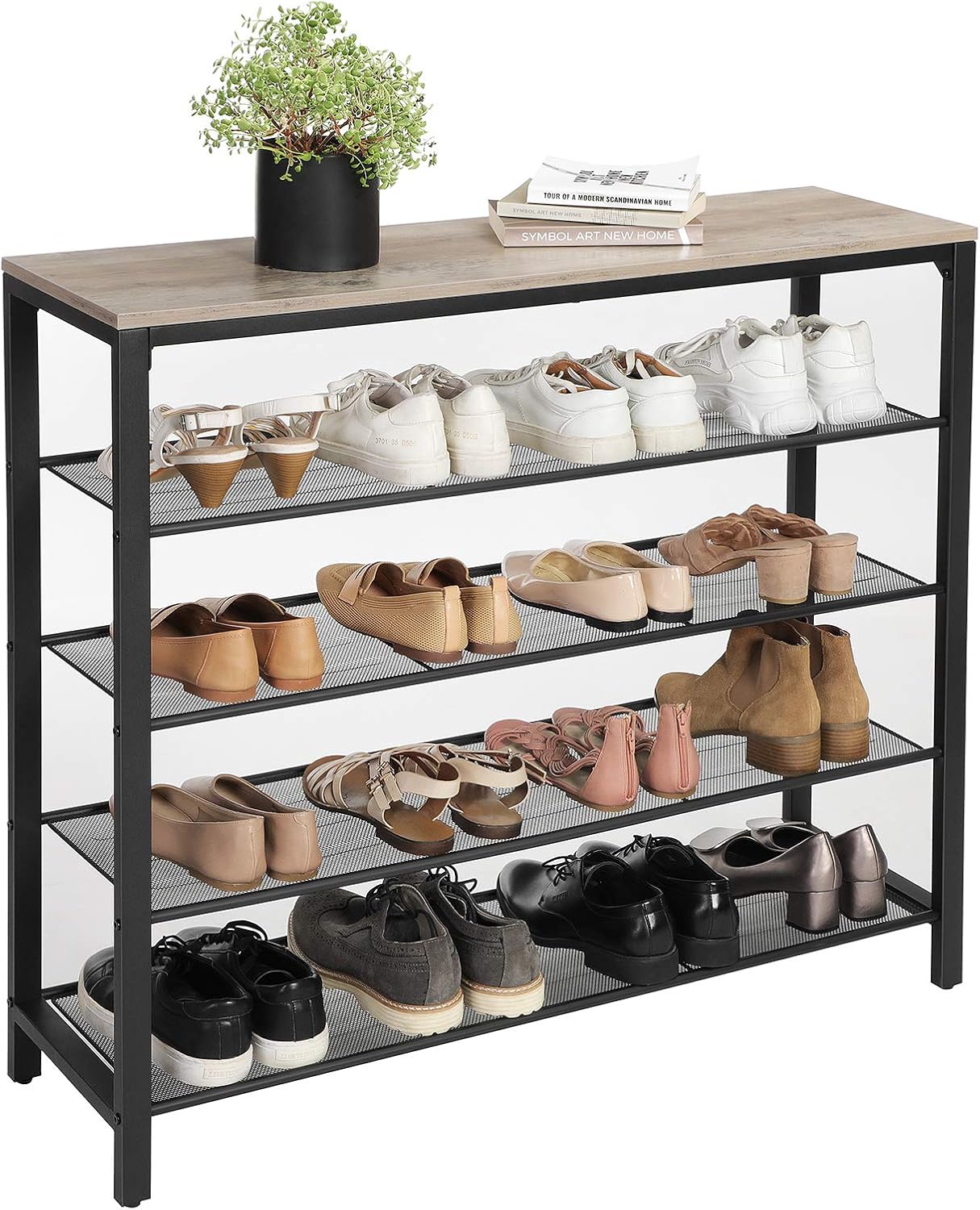 cute shoe racks on Free Standing Shoe Racks Hallway Greige And Black Ulbs015b02 Steel Frame For Entryway Vasagle Shoe Rack 5 Tier Shoe Storage Organizer With 4 Mesh Shelves For 16 20 Pairs And Large Surface For Bags