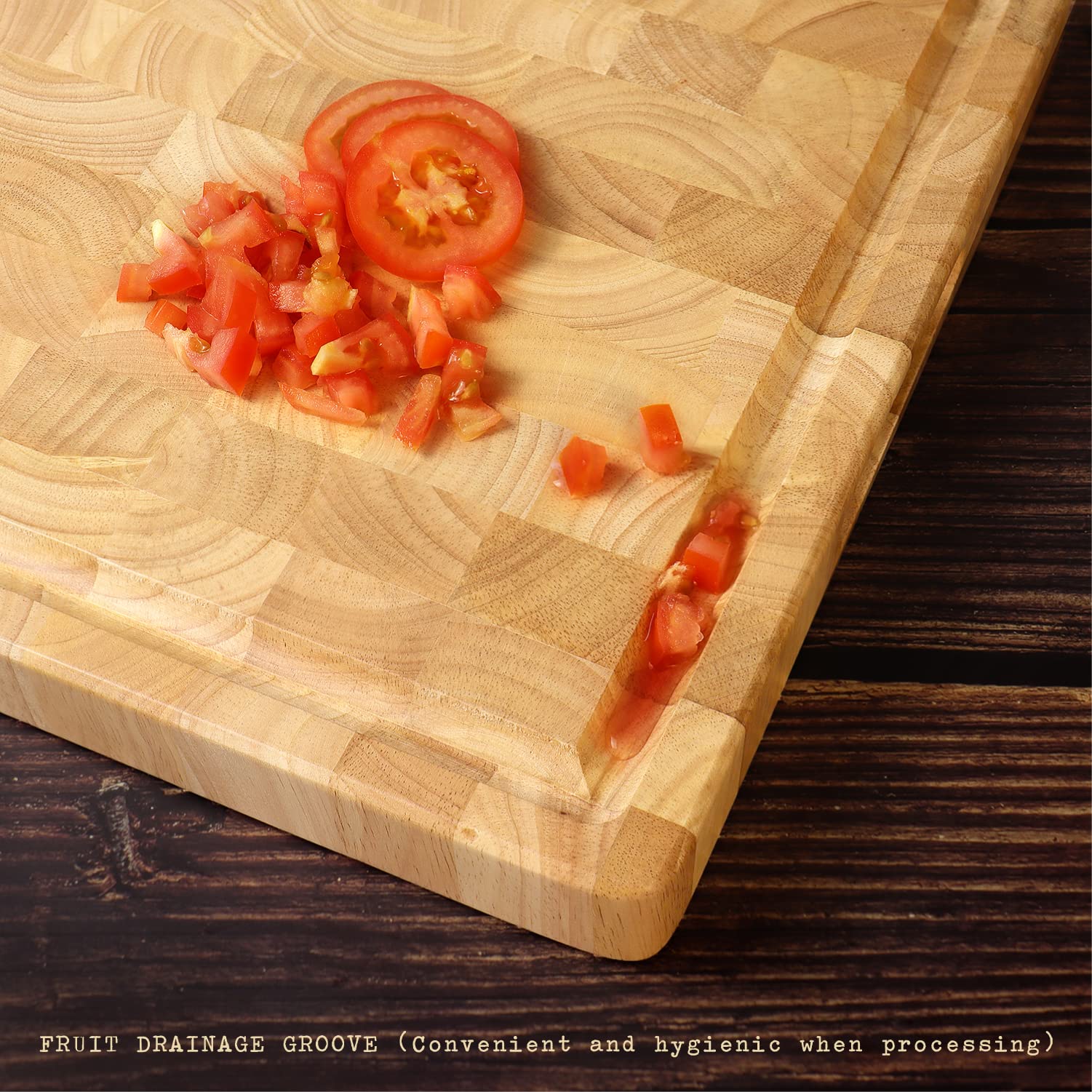 Wooden Butcher Block End Grain Cutting Board - 17x13x1.5in Reversible Multipurpose Chopping Board with Juice Groove, Cracker Holder & Inner Handles